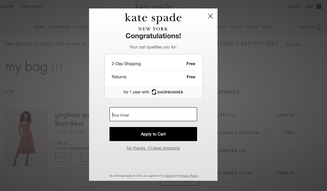 【網店創業】銷售必備工具：6種Pop-up彈出式視窗 - Kate Spade